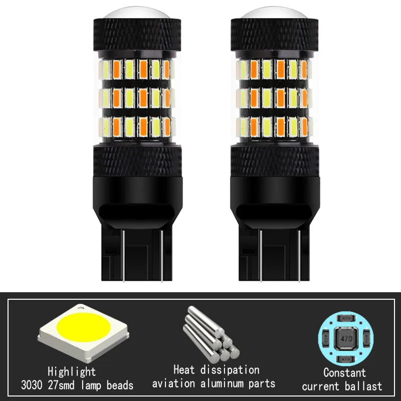 2PCS T20 W21/5W 7443 580 Canbus LED Front Turn Signal Lights Bulbs Switchback DRL 2in1 For Jeep Compass Grand Cherokee 2011-2015