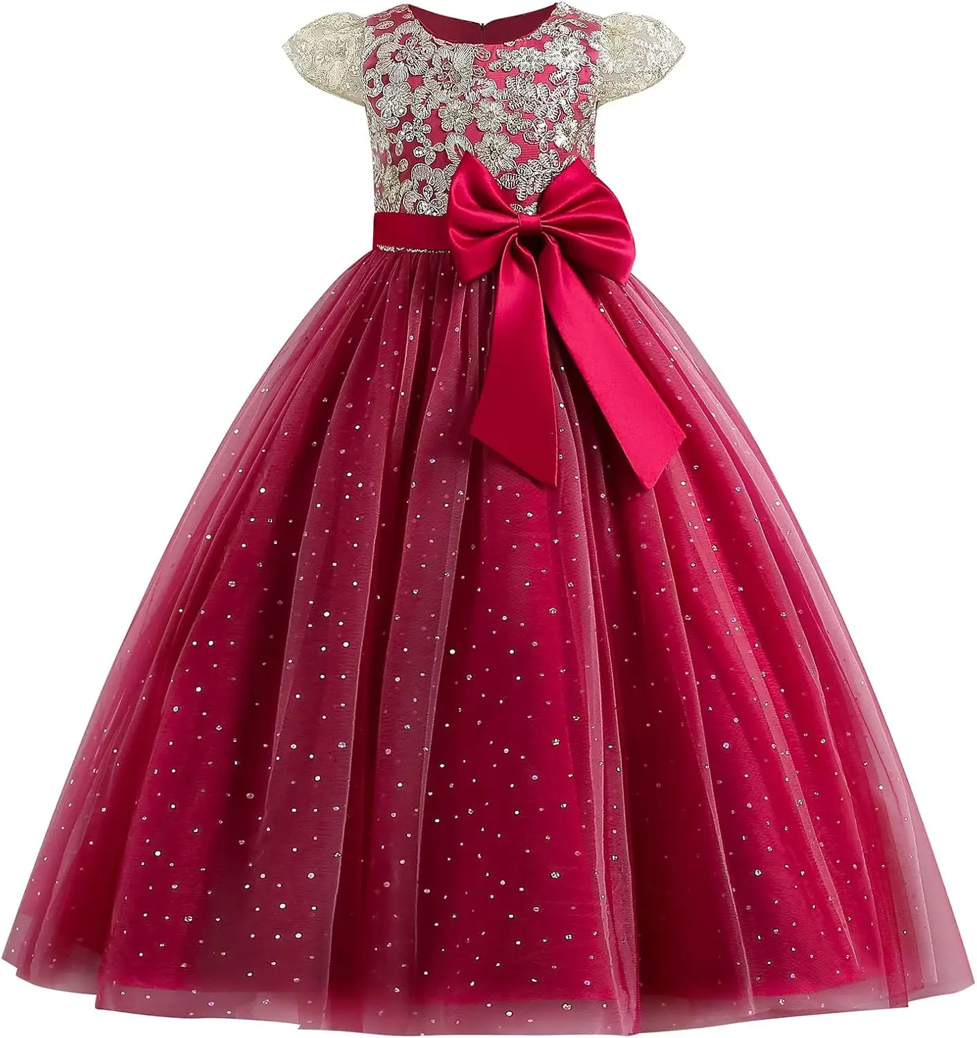 فستان زفاف فتاة الزهور فستان دانتيل مطرز، فستان التواصل، فستان الأميرة الجميلة للأطفال لحفلات أعياد الميلاد الرائعة