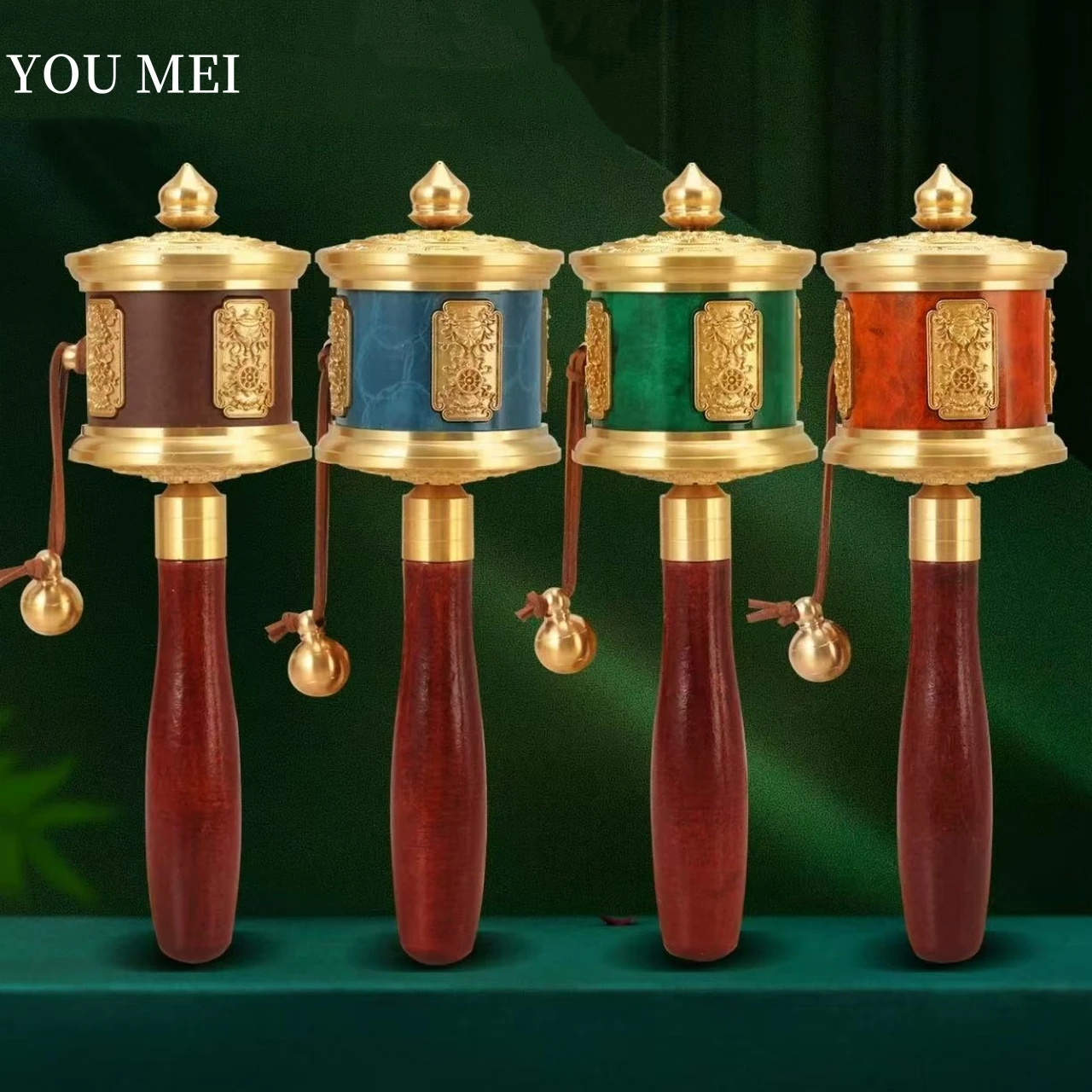 

Tibetan Handheld Prayer Wheel, Engraving Eight Auspicious Copper Hand-Cranked Prayer Wheel Heart Mantra Decorative,Buddhist Item