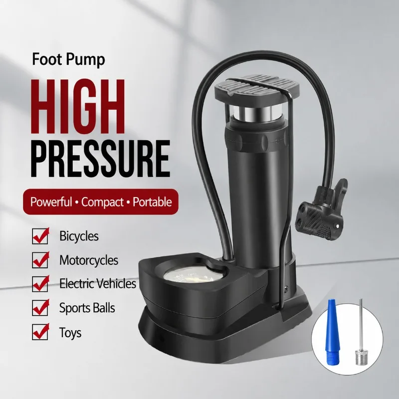 Mini Foot Activated Air Pump Portable High Pressure Foot Inflator for Bicycle E-bike Motorcycle Car Tire Inflation Household