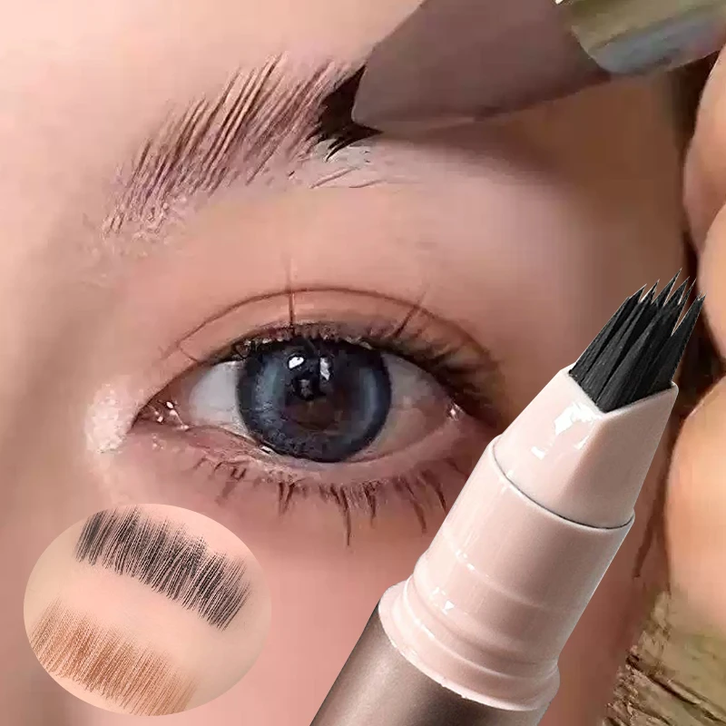 Black Liquid Eyebrow Pencil & Hairline Pen Natural Hair-Like Stroke Multi Forks Outline Wild Eyebrow Multifunctional Makeup Pen