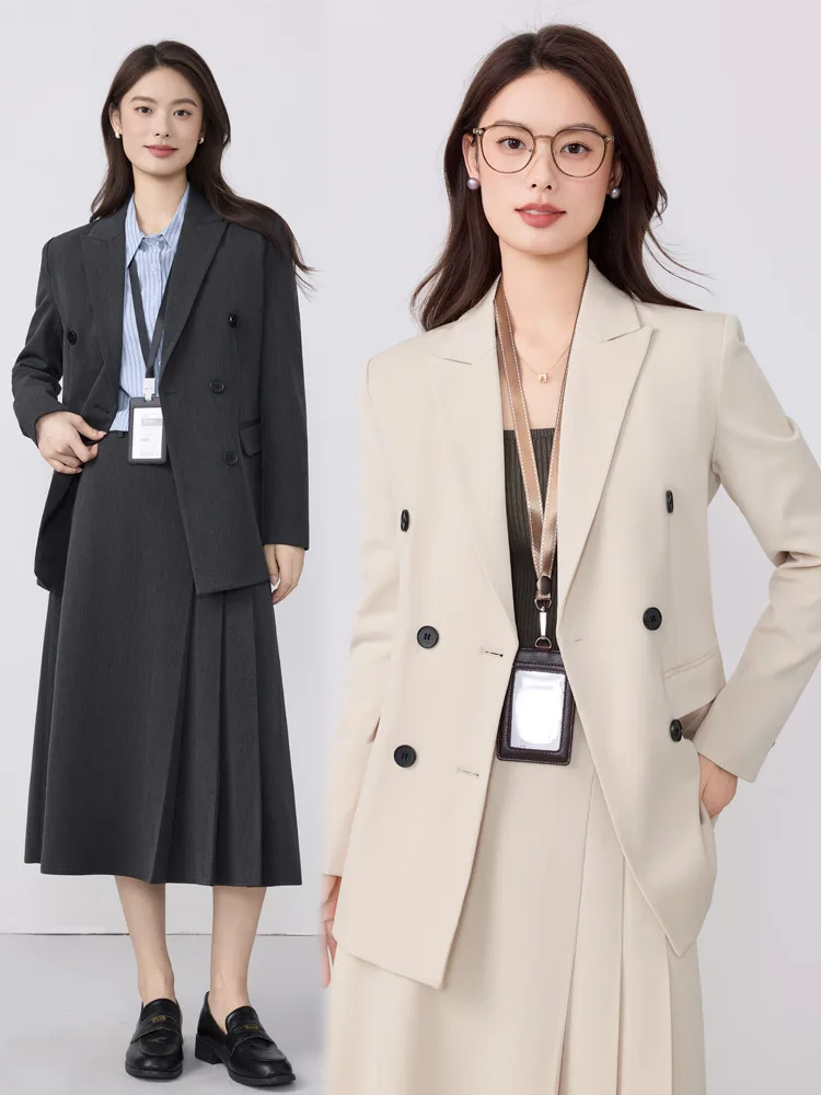 

Серый женский блейзер для весны и осени 2025 года. Новый высококачественный деловой костюм для офиса и поездок на работу.