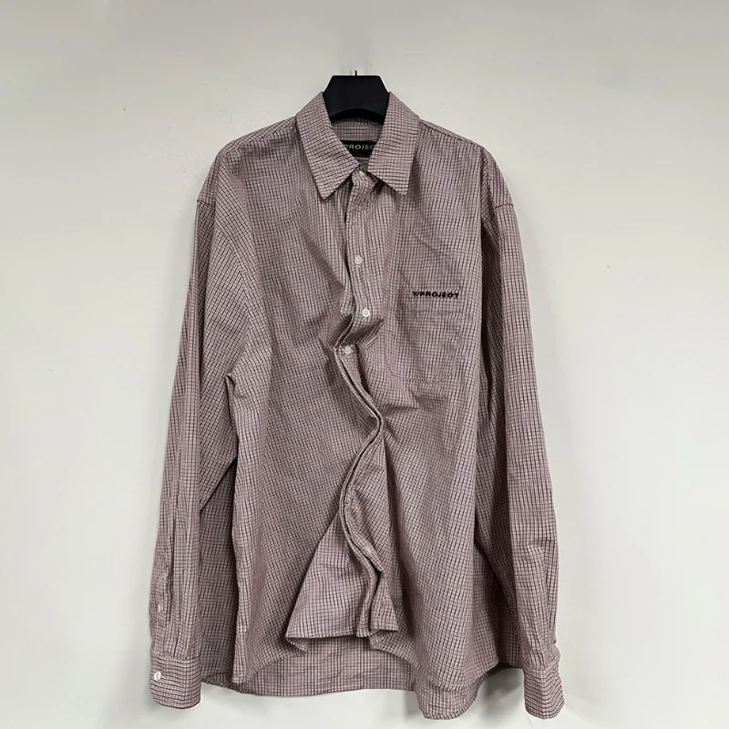 

High Street Y/project Pink Plaid Shirt with Steel Wire Men Women Casual Loose Tops Long Sleeved Shirts Tees