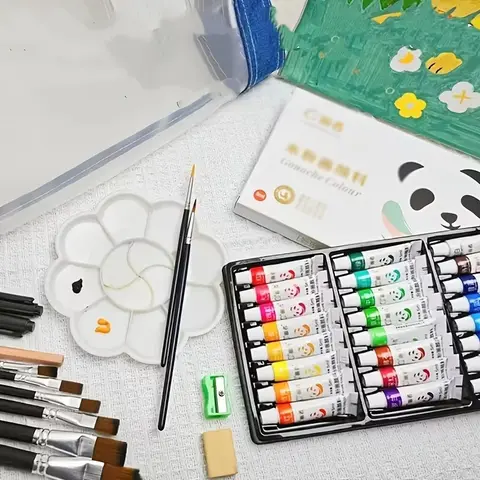 Gouache Paint Set - Artist Grade 12/18/24 Colors, Liquid Water-Based Pigments in 5ml Tubes for Canvas, Wood & Craft Painting - P