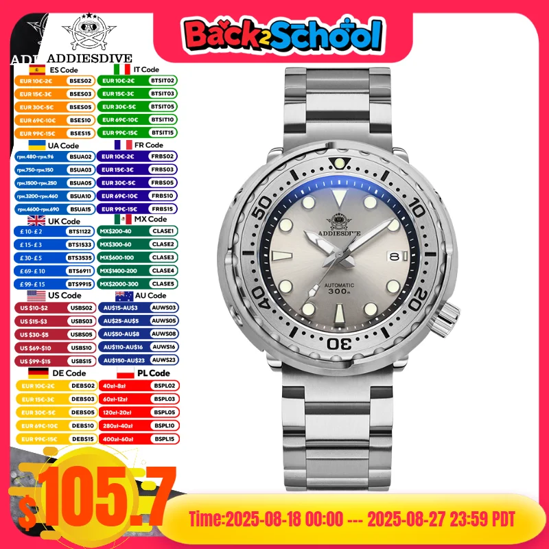 

ADDIESDIVE Men Diver's Watch Sapphire Crystal BGW9 Luminous NH35 Automatic Mechanic Watch 30Bar Waterproof Reloj Hombre