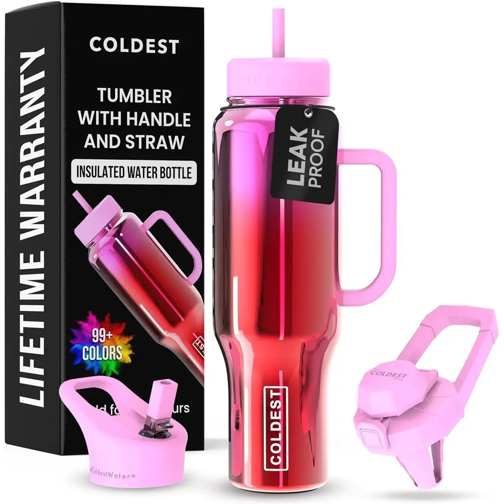 

Insulated Stainless Steel Tumbler with Handle & 3 Leak-Proof Lids - 46 oz Capacity for Men & Women