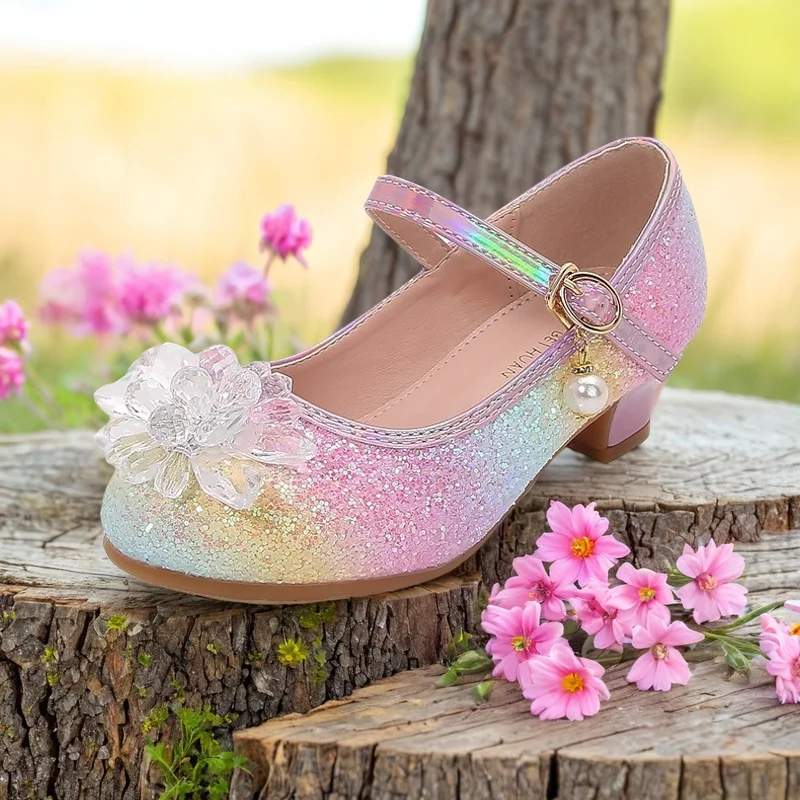 

Kid's High Heel Dress Shoes For Girls Princess Mary Jane Wedding Party Flower Bridesmaid Children Show Single Leather Shoes