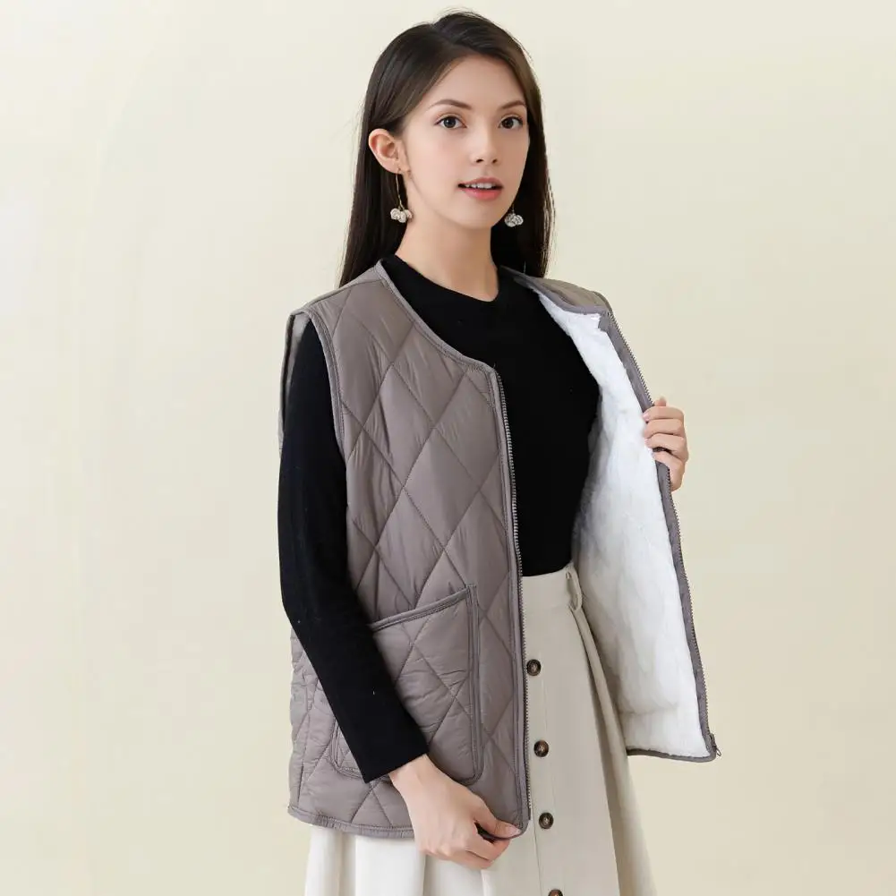 2026 New Women's Quilted Vest Casual Sleeveless Coat Fleece Lined Zip Up Jacket Autumn Winter Warm Outerwear With Pockets