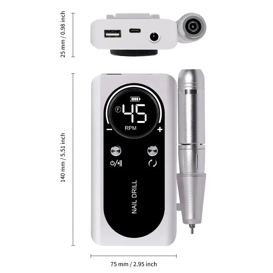 Perceuse à ongles électrique Portable professionnelle, 45000 tr/min, Rechargeable, à faible bruit, ponceuse à ongles pour Salon de manucure, outil de lime