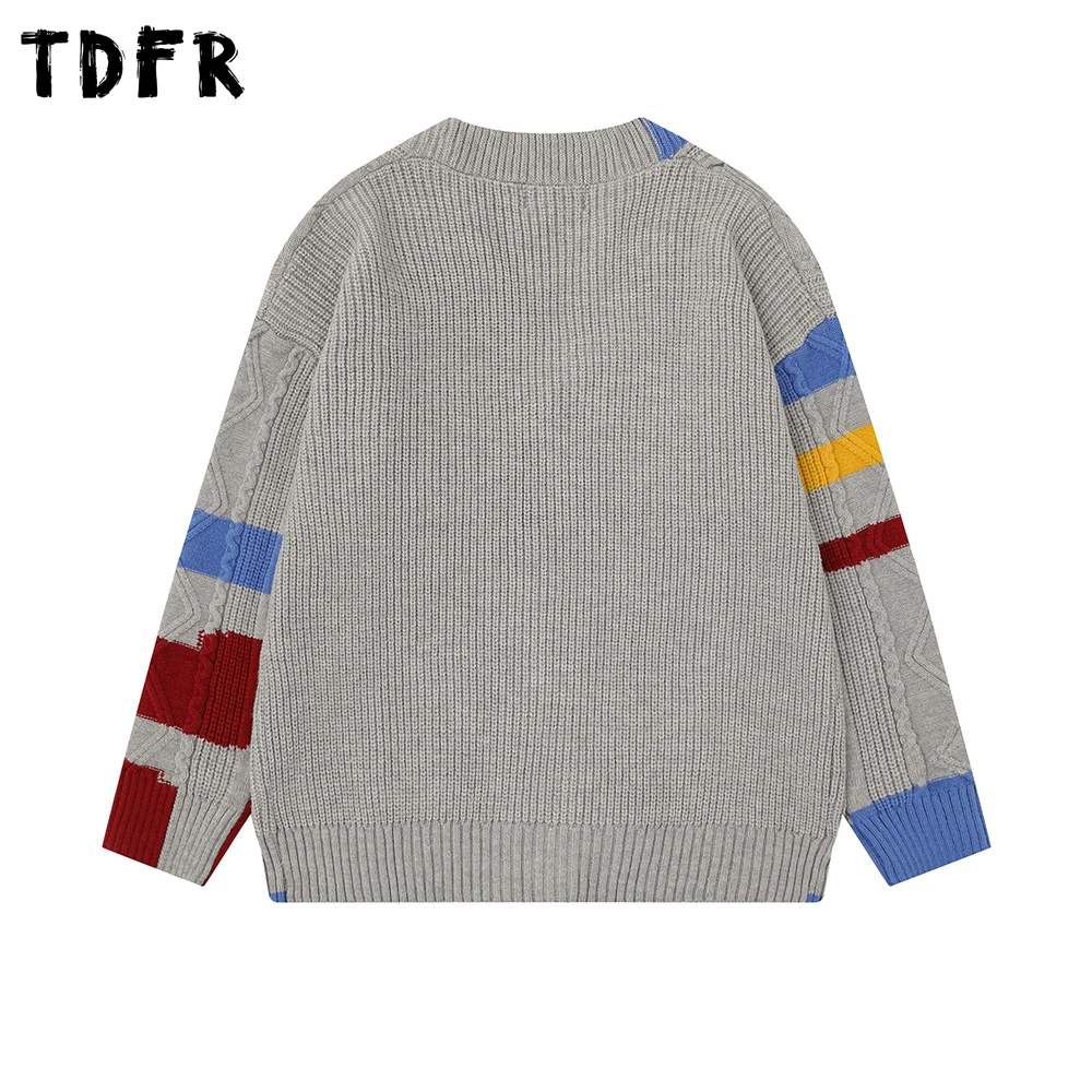 Color Block Sweatercoat Mens Autumn Winter Retro Casual Single Breasted Pleated Knitted Long Sleeve Sweater Cardigan Man