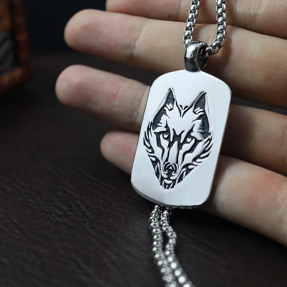 Vintage Viking Nordic Wolf Head Necklace for Men Stainless Steel Punk Animal Pendant Unique Simple Amulet Jewelry Dropshipping