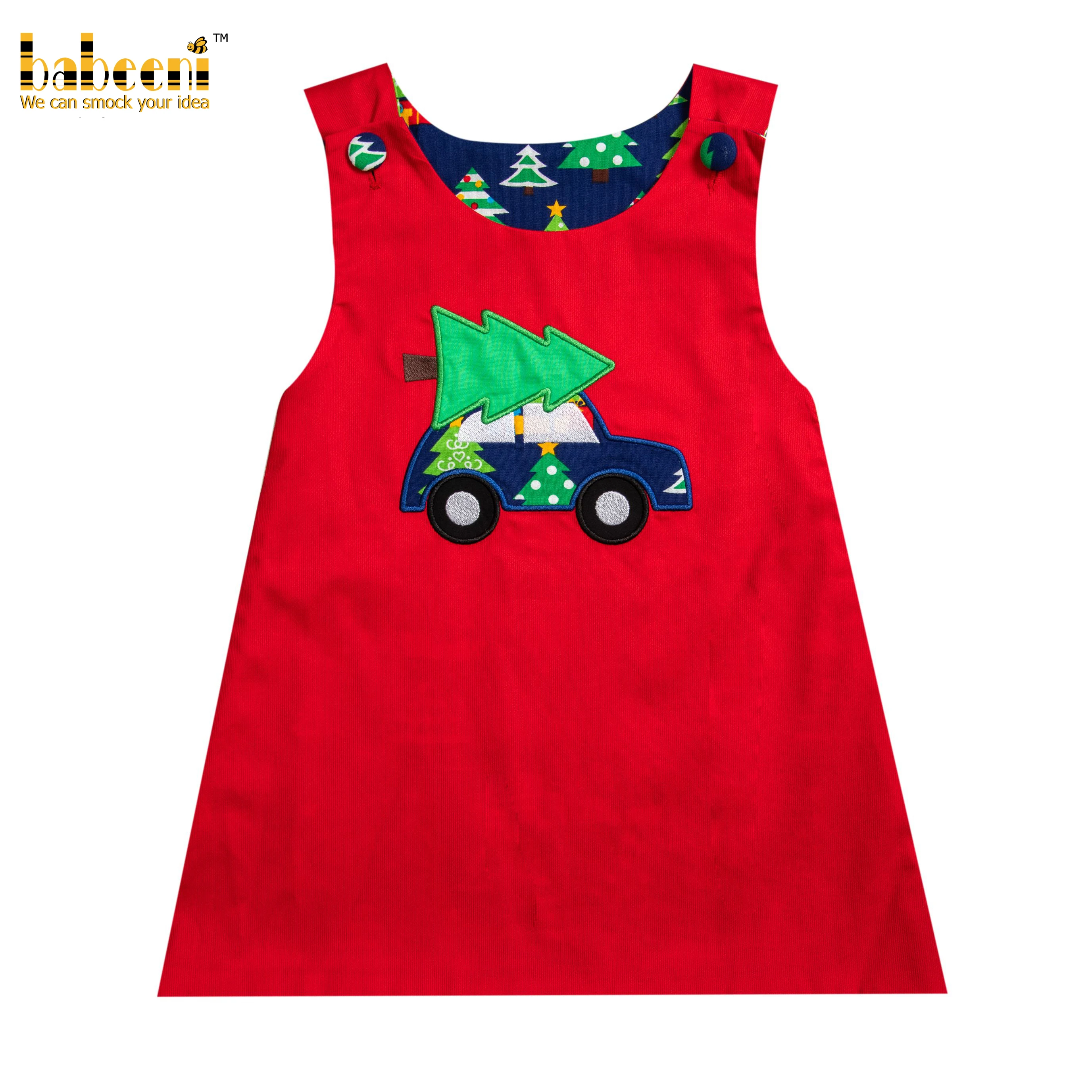 

Christmas trees and car appliqued dress for baby girls - BB2172