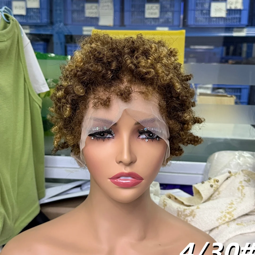 

Парик из натуральных волос 4C, афро-каре с лёгкими кудрями, короткий, прозрачный, с кружевной передней частью 13x4, для афроамериканок