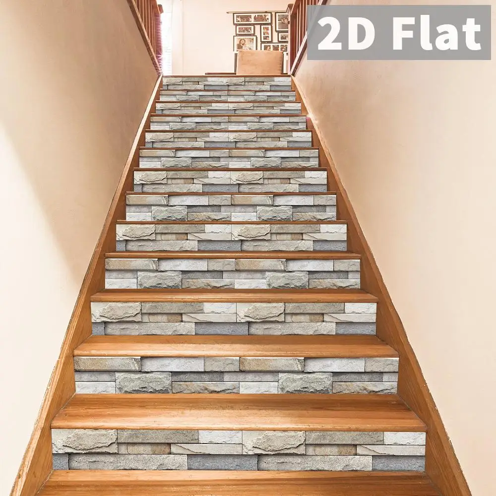 Light colored imitation stone staircase sticker, retro style, home living room, rural style, step decoration sticker