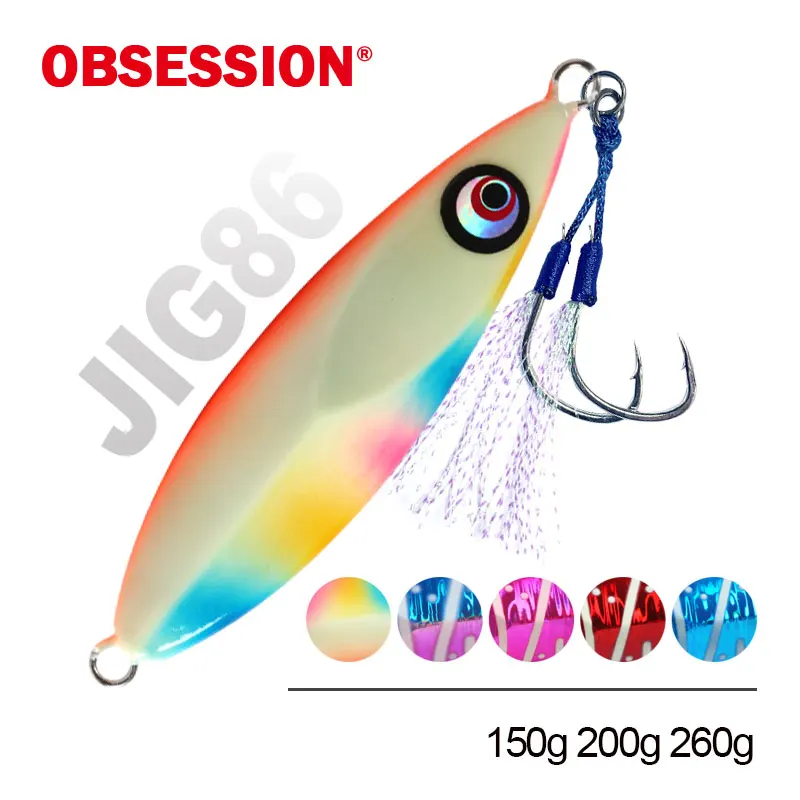 OBSESSION Slow Metal Jigging Lure Glow 150g 200g 260g Fish Falling Jigs Saltwater Fishing Pitch Pesca Angler Hard Bait Tackle