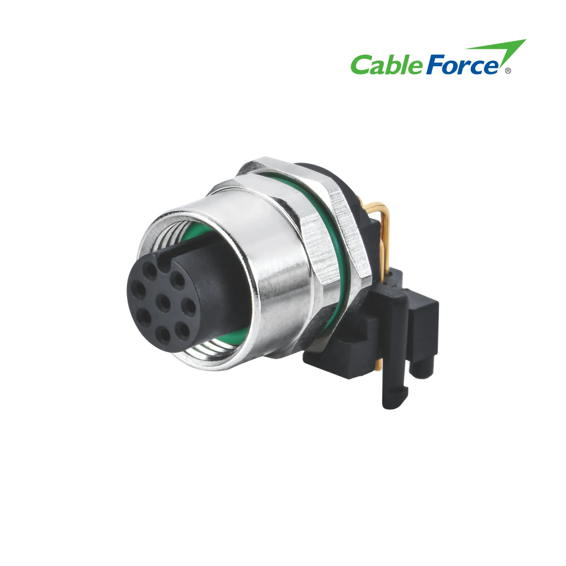 M12 a D Y X Code Waterproof IP68 Panel Horizontal Connector, Front Side Fastening, PCB Contacts, with 90° PCB Contacts