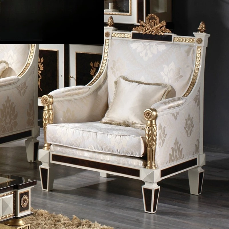 

European living room mahogany carved 123 combination sofa British light luxury soft bag living room fabric single sofa