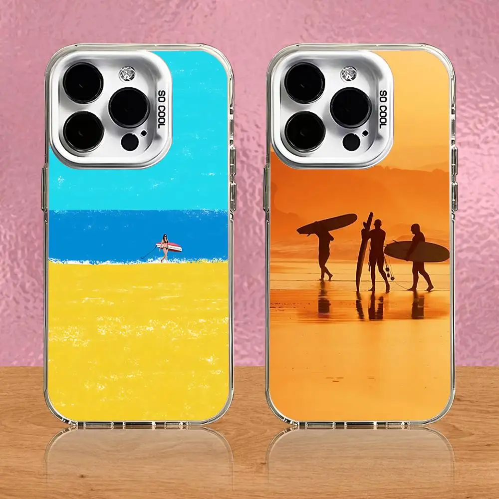 

Surfboard Surfing Phone Case For iPhone 16,15,14,13,12,11,Pro,Max,Plus,Mini,SE White Candy Matte Shockproof Cover