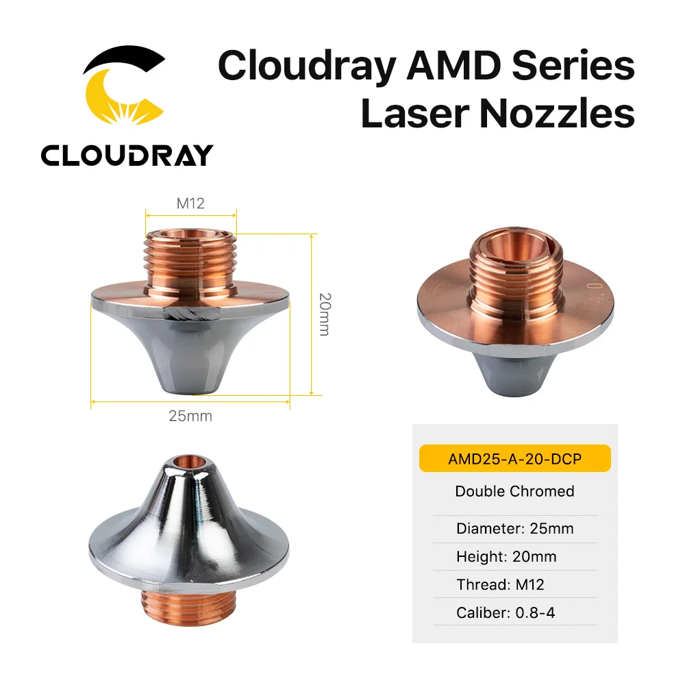 Cloudray OEM AMD Single Layer Double Layer Nozzles Dia 25mm H20 M12 Caliber 0.8-4.0mm for Fiber Laser Cutting Head