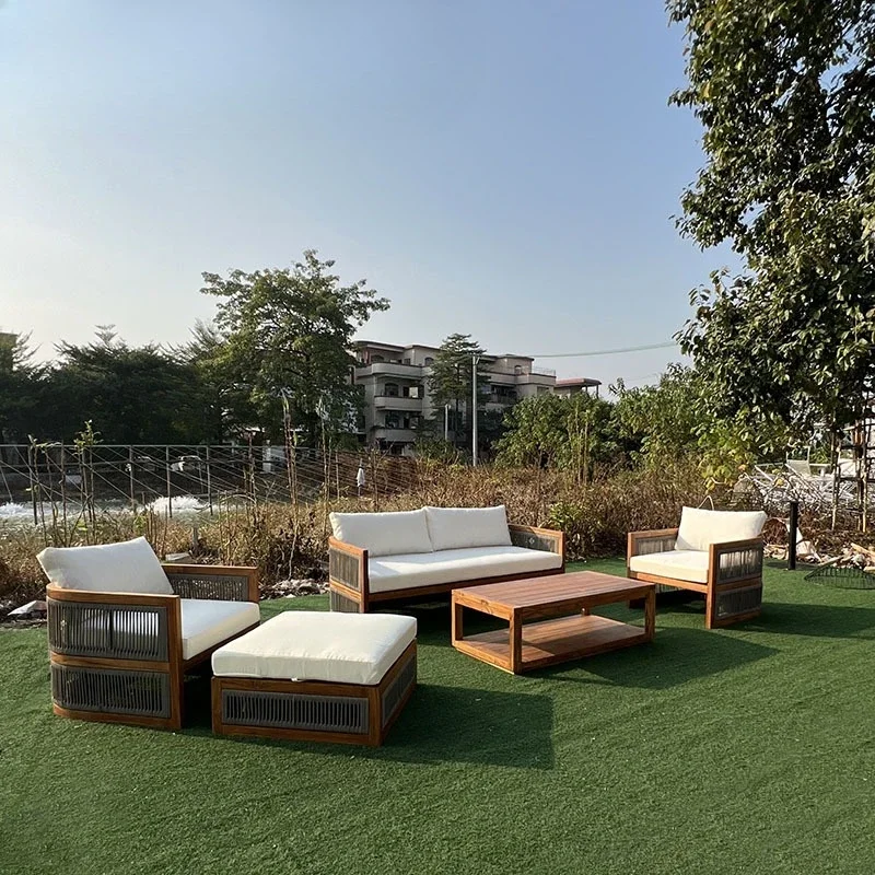 Outdoor solid wood sofa combination coffee table leisure yard garden balcony lazy sofa villa terrace outdoor furniture