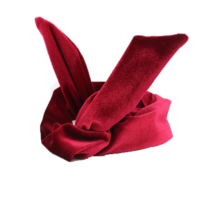 Cute Velvet Bunny Wire Wrap Rabbit Ear Headband Hair Band Women Girls Hair Accessories Turban Bandage On Head Bandana