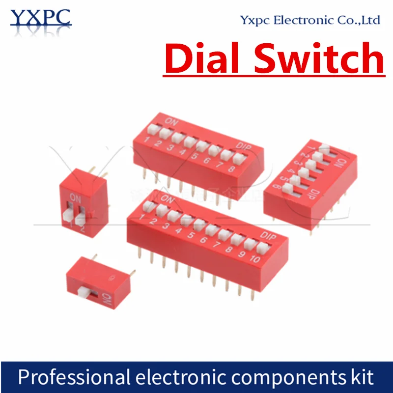 10pcs Slide Type Switch DS- 1 2 3 4 5 6 7 8 9 10 12Pin 2.54mm Position Way DIP Toggle Switch Red Snap Switch Dial Switch