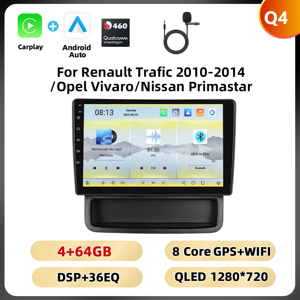 Podofo 10.1 ''8 Core Car Audio For Renault Trafic 2010-2014/Opel Vivaro/Nissan Primastar Carplay Android Auto Qualcomm DSP RDS