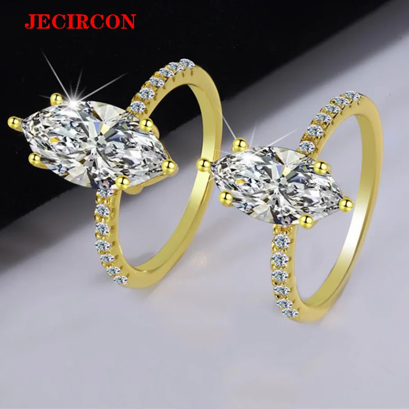

JECIRCON S925 Sterling Silver Gold - Plated Ring with 2CT/3CT Marquise Moissanite - Simple, Stylish & Trendy in Western Fashion
