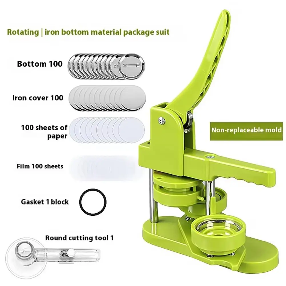 25mm/32mm/37mm/44mm/58mm Badge Button Maker Machine with 100pcs Button Parts Punch+Circle Cutter Manual Punch Press Kit