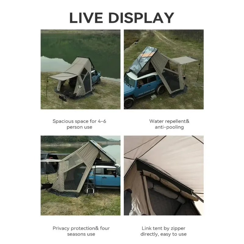 Custom Adjustable Height Angle Caravan Vehicle Roof Top Extend Shelter Canopy Outdoor Camping Large Space Side Car Awning Tent