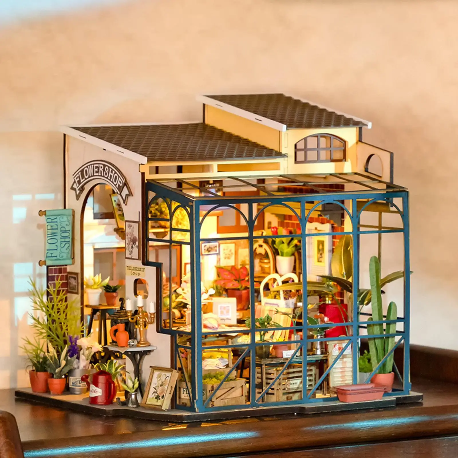 

DIY Miniature Dollhouse Kits Tiny House Building Set Woodcrafts Toys with Accessories Miniature Building Block Set Garden House