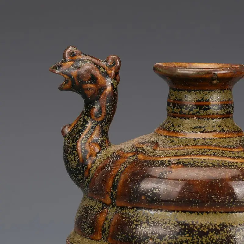 Imitation Song Dynasty Yue ware tea-dust glaze chicken-head ewer, antique porcelain ornament