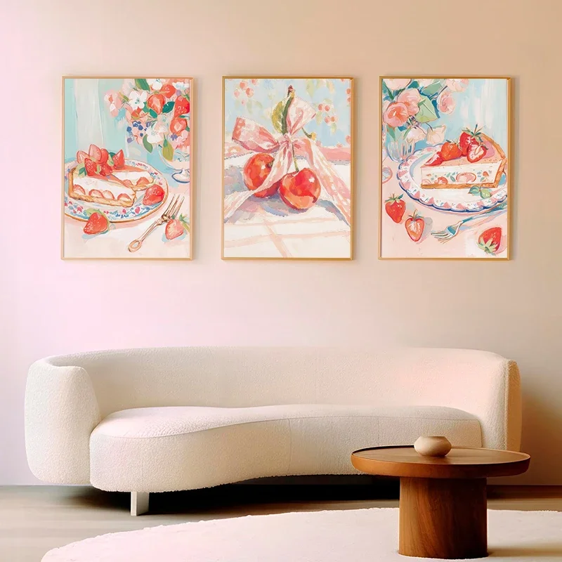 Cake Bakery Cafe Pink kitchen Cherry Cupcake Ice Cream Strawberry Poster Wall Art Pictures Canvas Painting Room Home Decor Gift