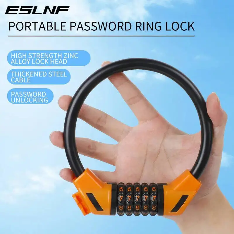 ESLNF Bicycle Lock Silicone Protective Cover 5-digit Password Anti-rust Alloy Lock Bicycle Safety Anti-theft Lock