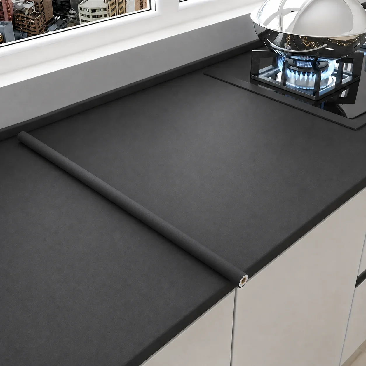 Matte Black Solid Color Self Adhesive Wallpaper PVC Furniture Film Waterproof Door Table Cover Peel Stick Renovation Sticker.