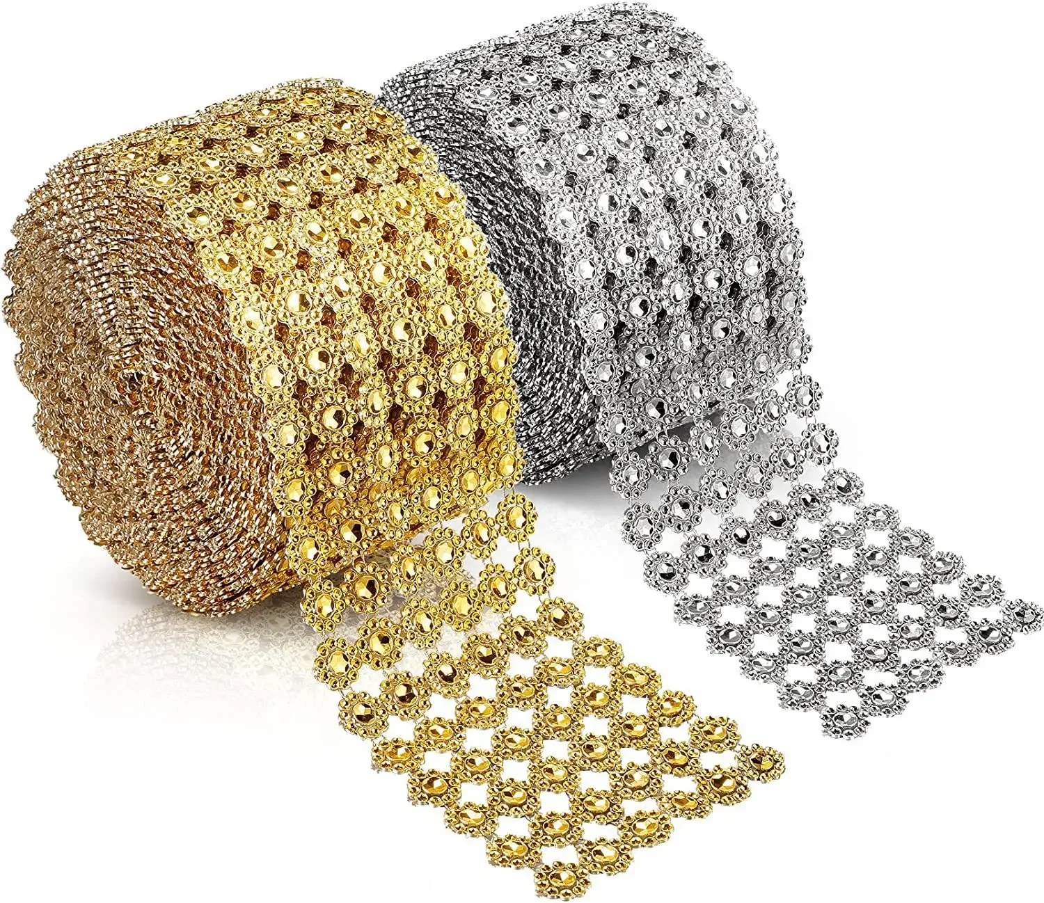 1 Yard 10cm Gold Silver Flower Crystal Rhinestone Ribbon Tape Diamond Mesh Roll DIY Sewing Craft Flower Gift Wrapping Wed Decor