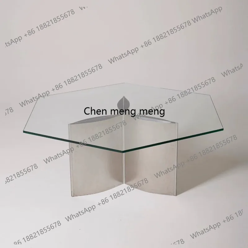 Medieval style coffee table side table glass countertop shape living room simple stainless steel modern simple and transparent