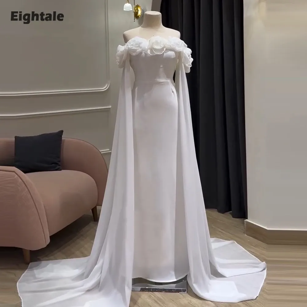 

Eightale Arabic Wedding Dresses Strapless 3D Flowers Customized Mermaid White Ivory Cap Sleeves Bridal Gowns Vestidos De Novia