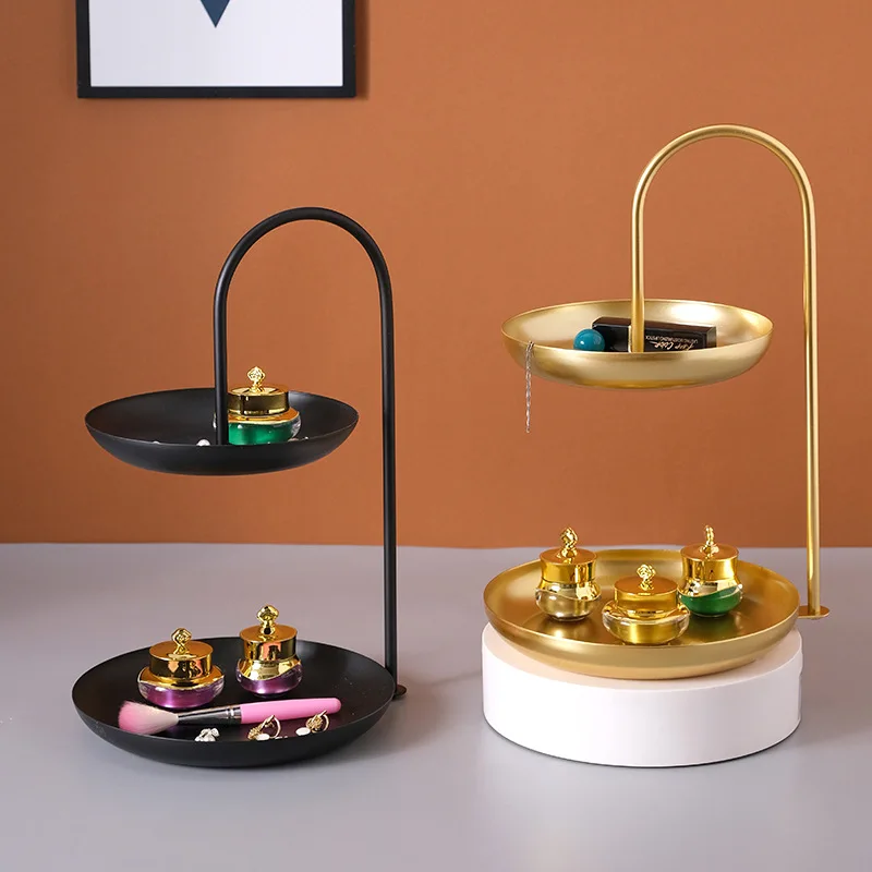 الشمال نمط الحديد صينية 2-layer وعاء الفاكهة متعددة الوظائف وجبة خفيفة كاندي صينية طاولة القهوة الحديثة مركز قطعة ورف التخزين