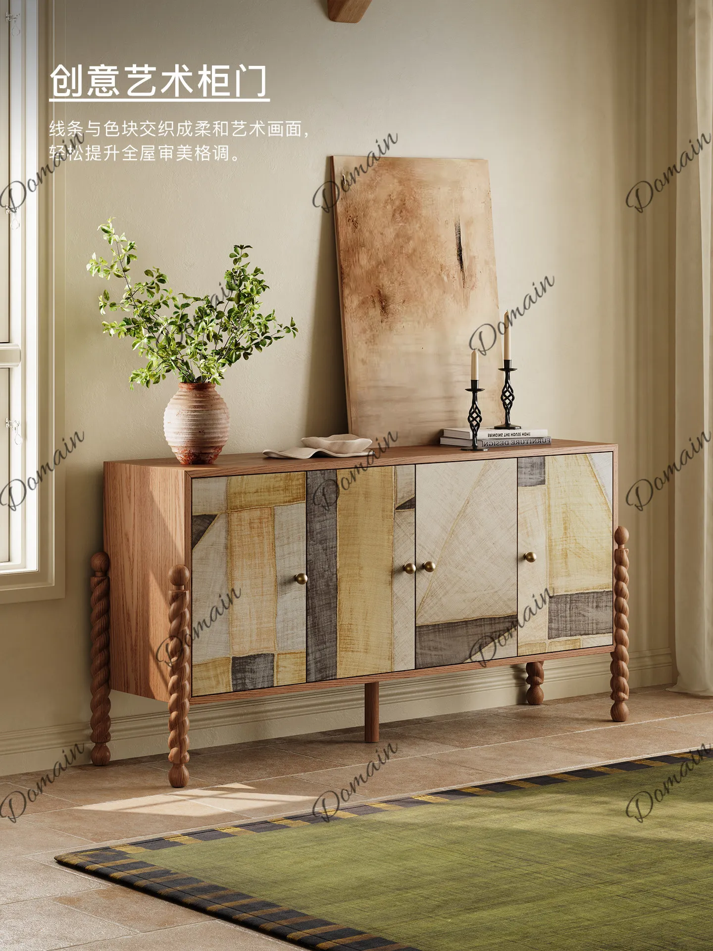 Less work, French log solid wood dining side cabinet Tuscan natural wind art creative design porch locker
