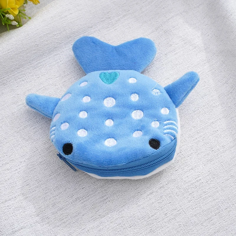 Cartone animato carino balena squalo portamonete portafoglio Kawaii portamonete portatile in peluche chiave auricolare portamonete borsa con cerniera regalo per bambini