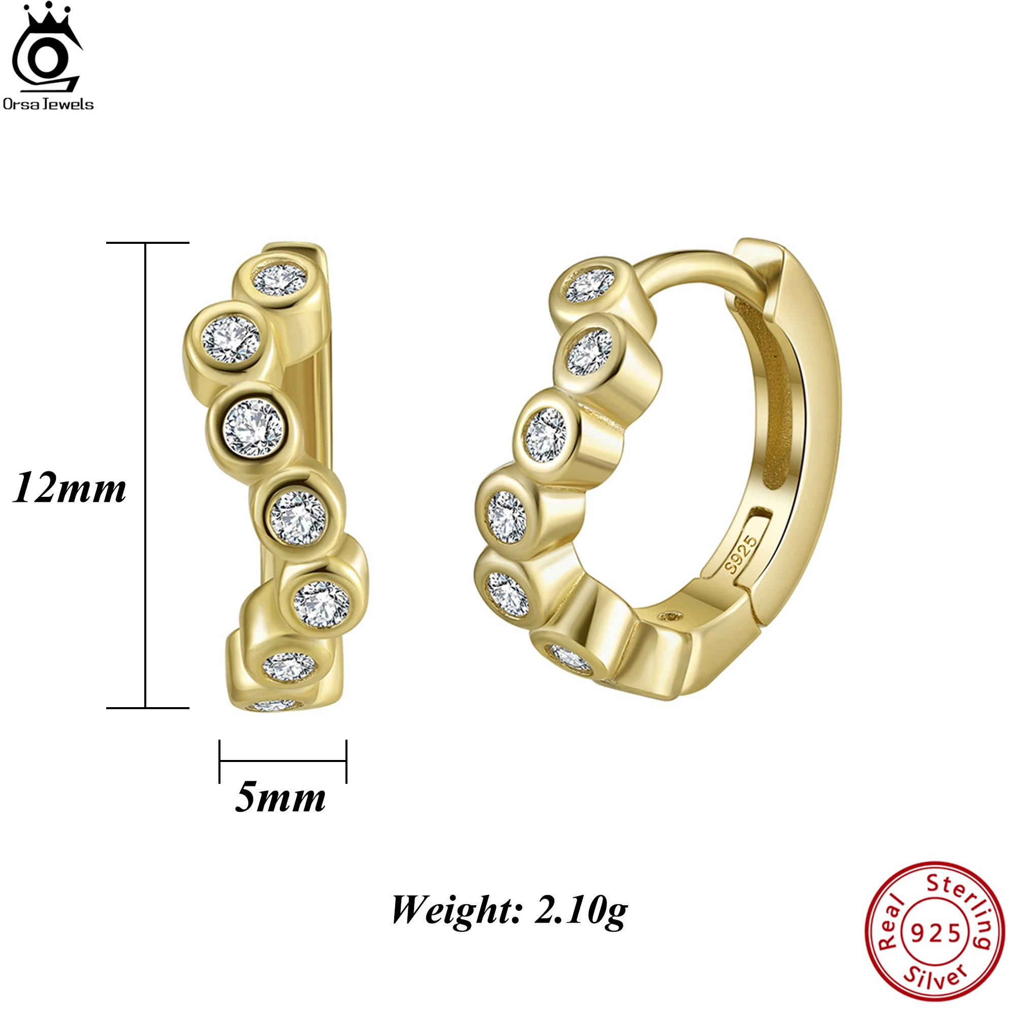ORSA JEWELS Genuine 925 Sterling Silver Hoop Earrings With AAAA Sparkling Cubic Round Zirconia Ornament Ear Jewelry Gift APE142