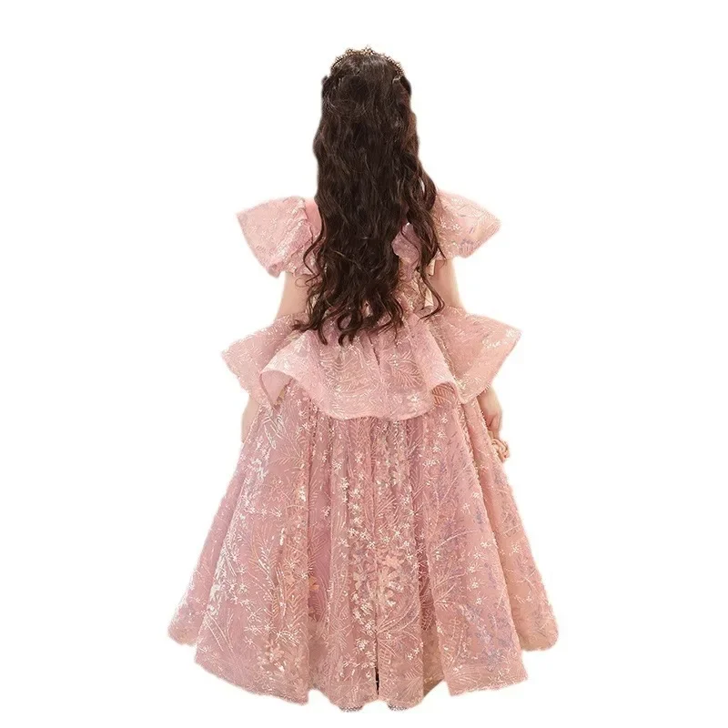 Customized O-neck Elegant Sweet Ball Gown Flower Girls Dresses Slim Waist Appliqué Beading Design Kid Birthday Party Vestidos Pr