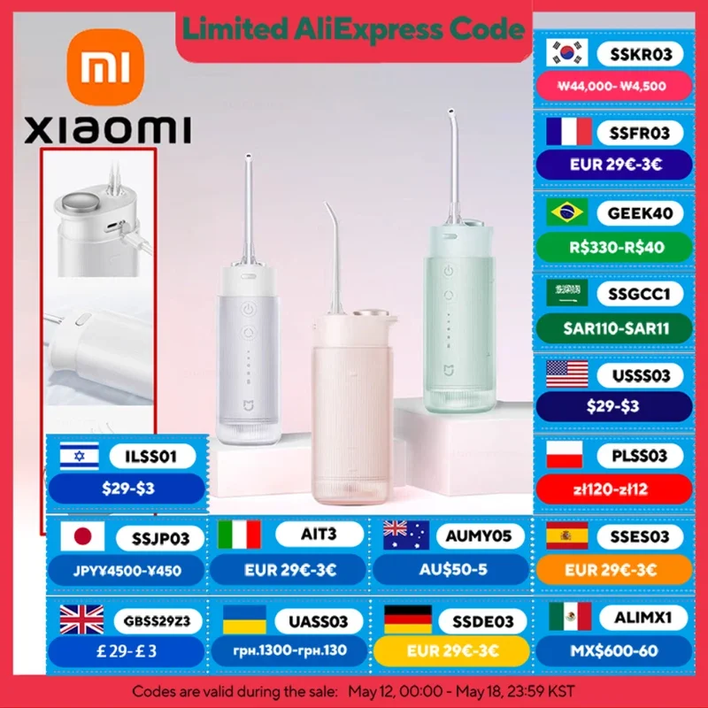 XIAOMI MIJIA Portable Oral Irrigator F400,4 Mode,200mL Water Tank,1700 Time/m Water Spray,Retractable Irrigator Flosser Pick Jet
