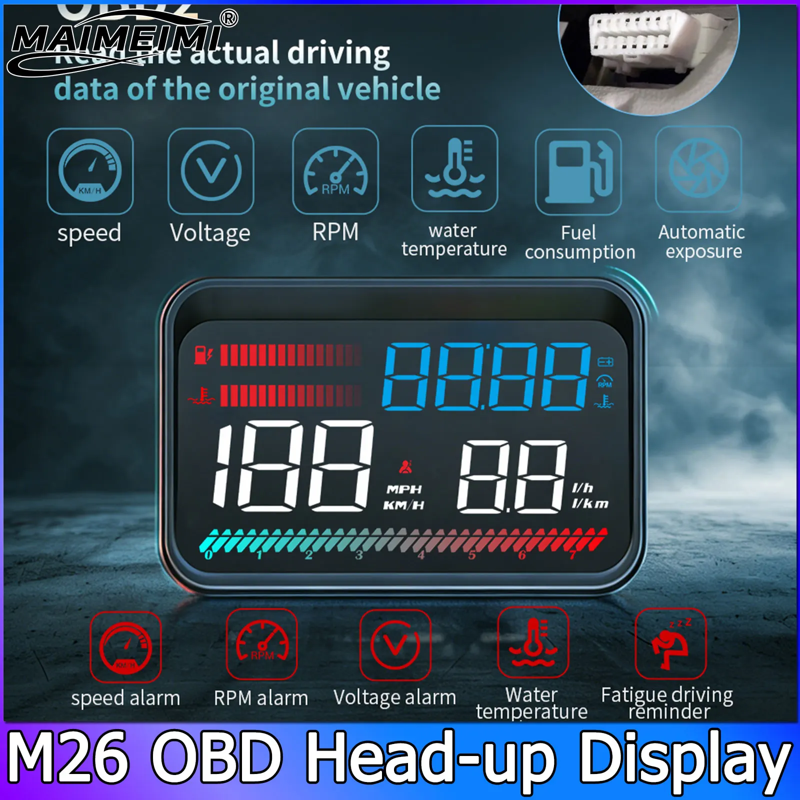 

Умный HUD-дисплей M26: Спидометр, OBD-датчик, индикатор скорости, напряжения, оборотов, температуры воды, уровня топлива. Электронные аксессуары для автомобиля.