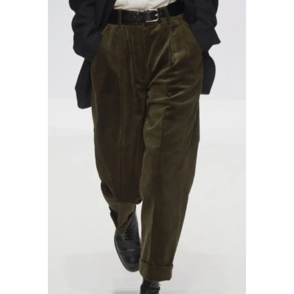 

Mens Comfortable Corduroy Dress Pants Solid Color Slim Fit Fashion Breathable Formal Trousers for Wedding Business Party Office