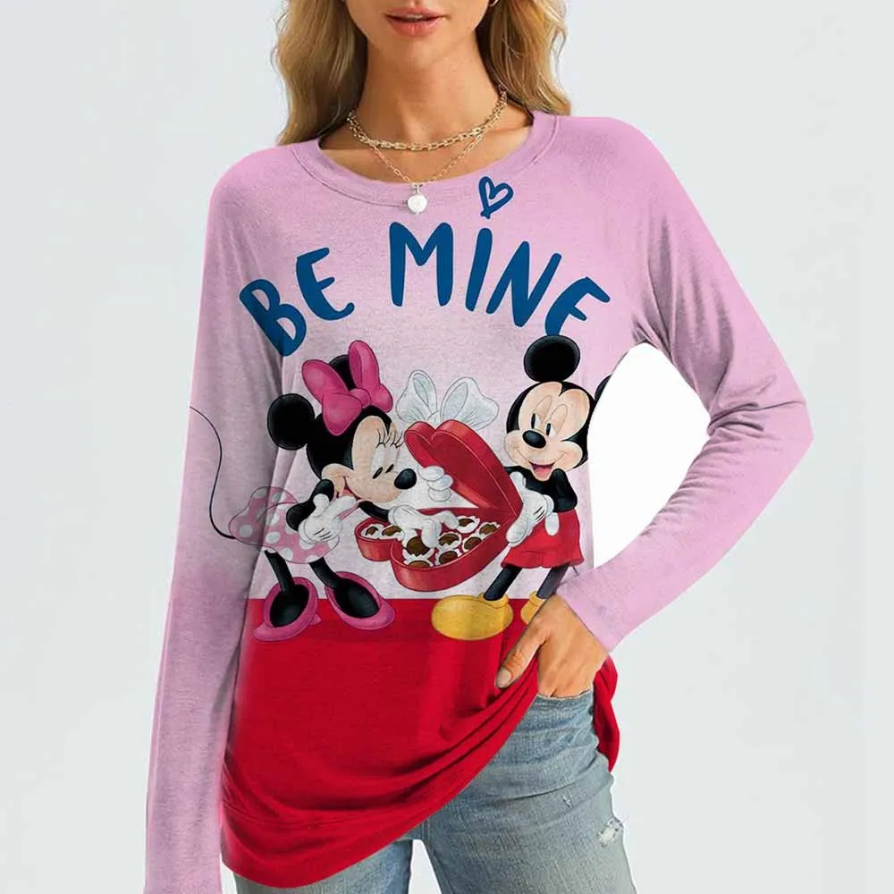 Moda feminina disney mickey mouse camisa de manga comprida solta casual streetwear topo moda feminina