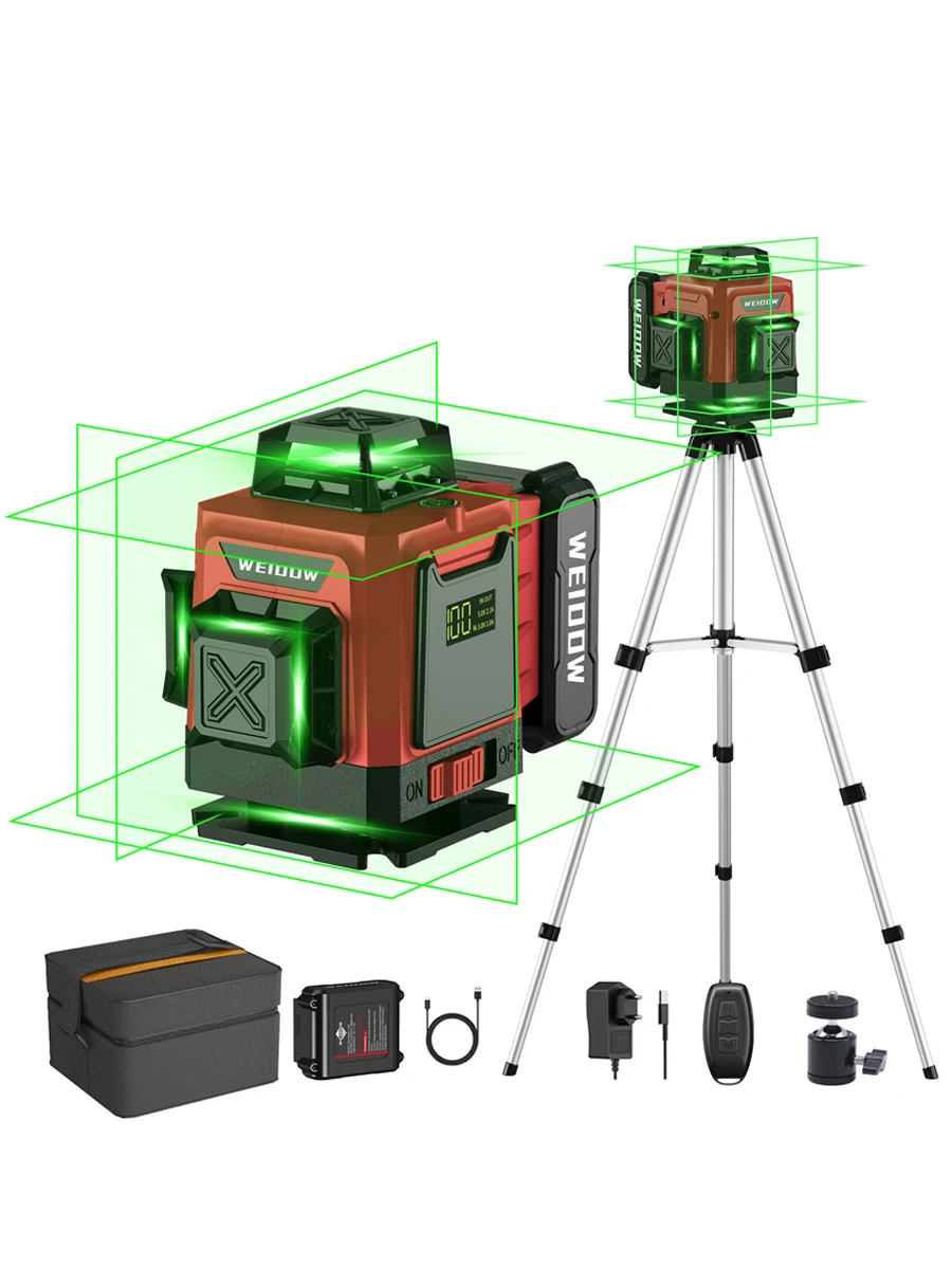 

WEIDDW 16 Lines Professional Laser Level Horizontal Vertical Green Laser Automatic 360°Self-Leveling Nivel Laser Building Tools