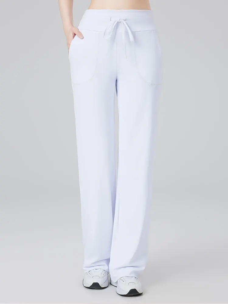 Pantalones de pierna ancha de cintura alta, pantalones deportivos informales holgados de corte recto drapeados para Yoga al aire libre, pantalones cómodos de talla grande