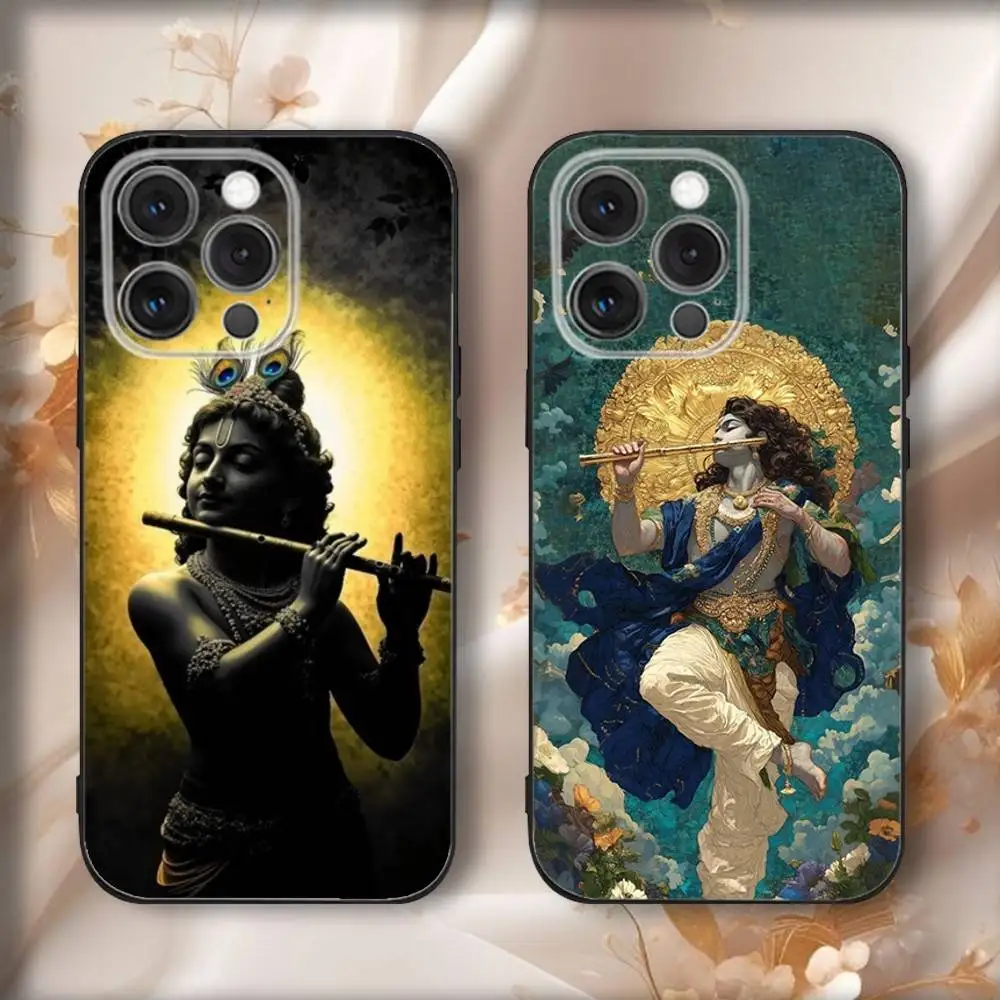 

Indian God Krishna Phone Case For iPhone 17,16,15,14,13,12,11,Pro,Max,Plus,Air,X,XS,XR,SE,8,7,Mini,Soft Black Funda